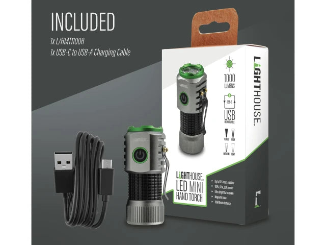 Lighthouse LED Mini Hand Torch Nano 1000 Lumen Rechargeable 110M Beam Distance