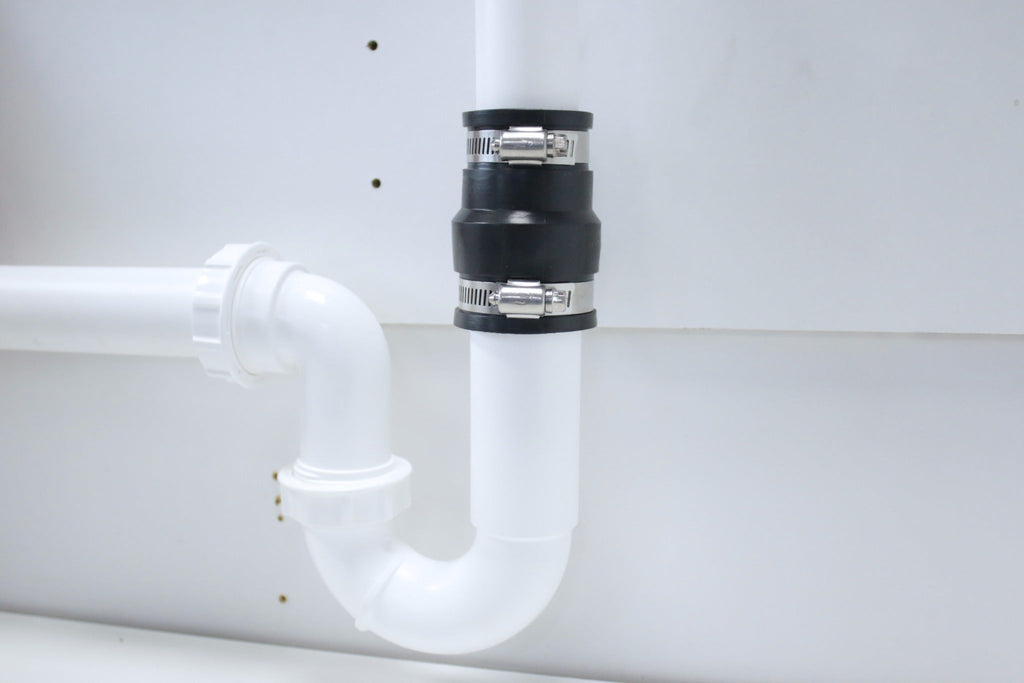 Fernco EPDM adaptor coupling installed on a u-bend