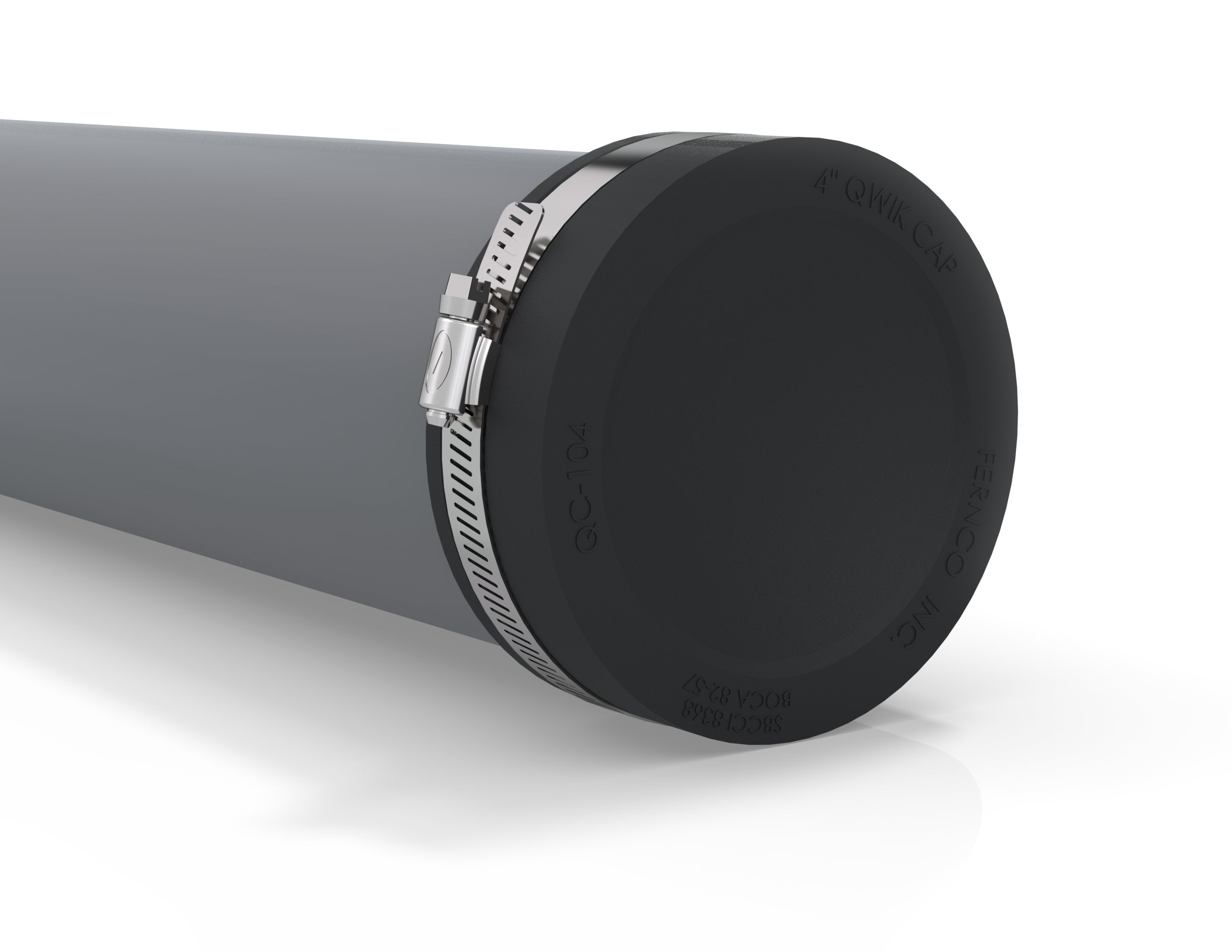 Fernco EPDM rubber end cap fitted to pipe