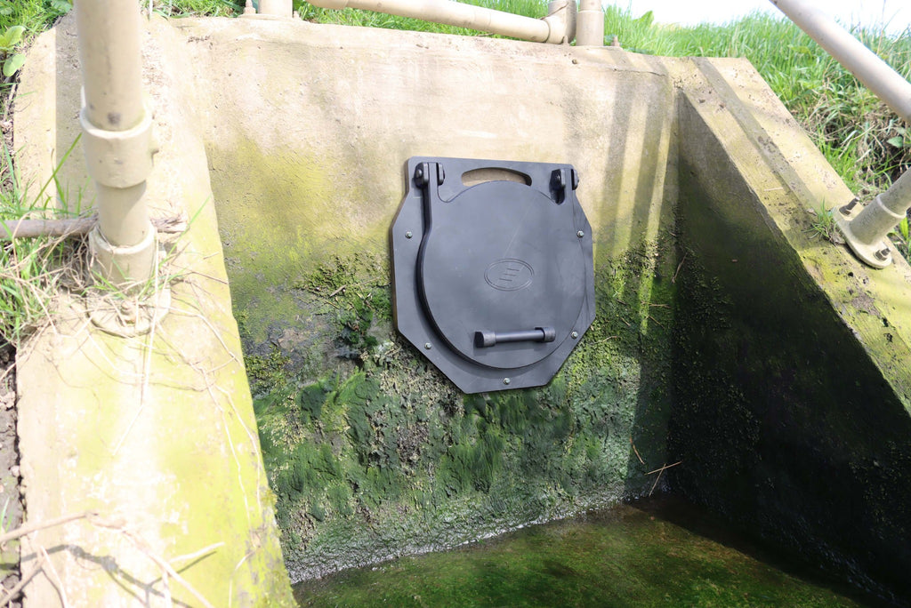 Fernco flap valve installed on a headwall